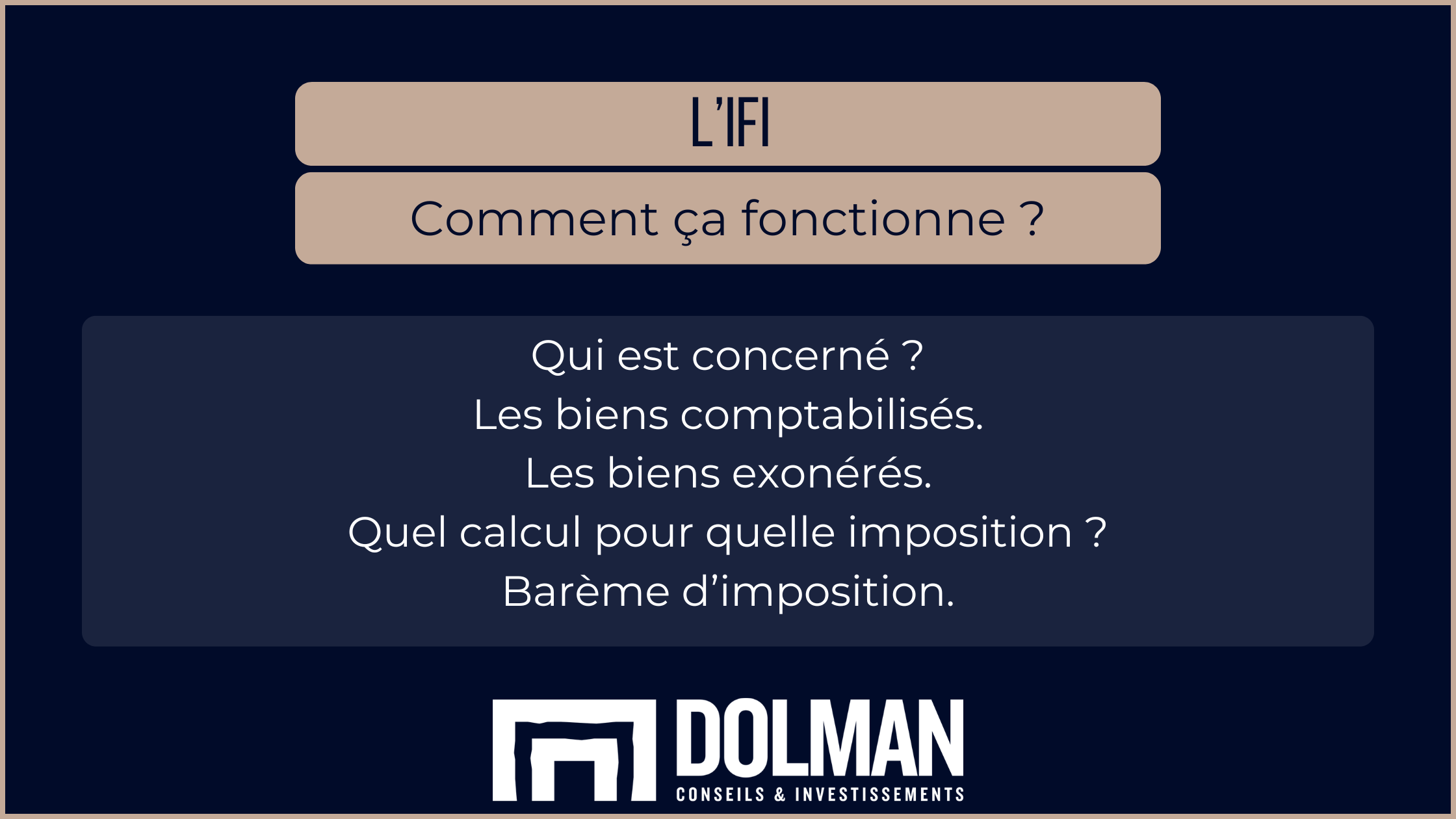 L'Imposition sur la fortunie financière (ou IFI) : comment ça fonctionne ? Plan de l'article : Qui est concerné ? Les biens comptabilisés. Les biens exonérés. Quel calcul pour quelle imposition ? Barème d’imposition.