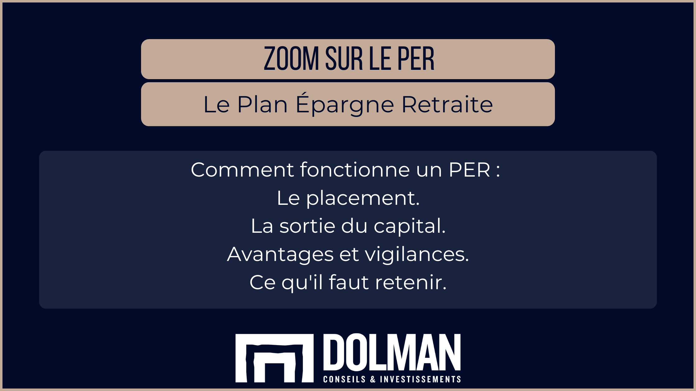Zoom sur le PER (ou Plan Épargne Retraite) Sommaire de l'article : Comment fonctionne un PER : Le placement. La sortie du capital. Avantages et vigilances. Ce qu'il faut retenir.